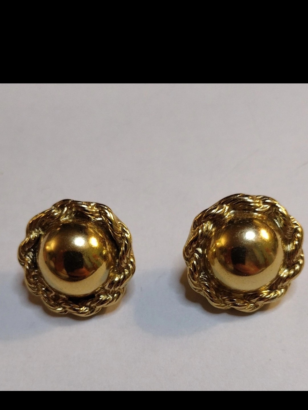 Vintage Signed TRIFARI Earrings Pierced Gold Tone Dome Style Rope Accent Elegant